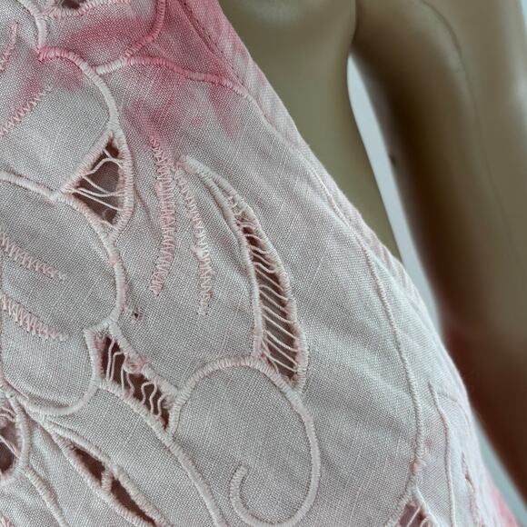 Free People Pink Ombre Tie Dye Eyelet Linen Trapeze Flowy Mini Dress - Picture 5 of 11
